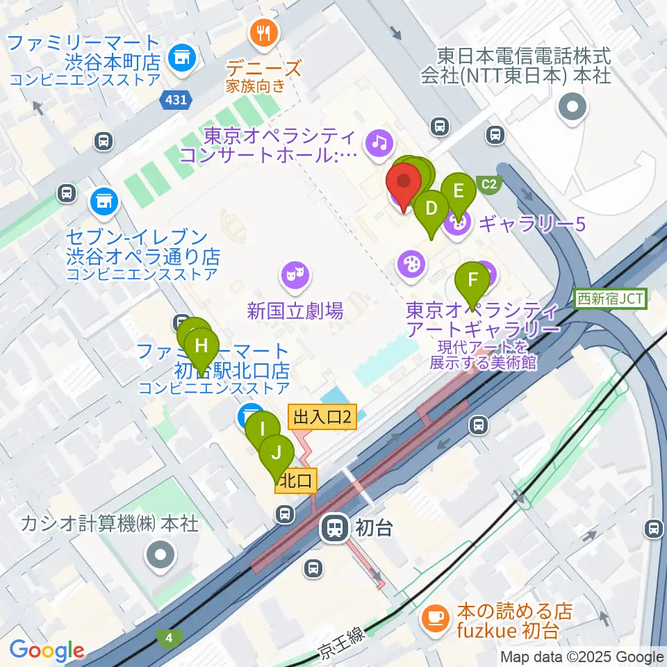 NTT ICC周辺のカフェ一覧地図