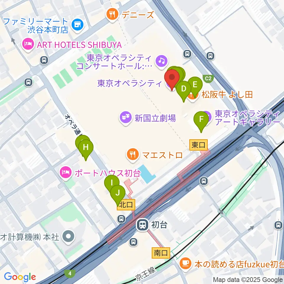 NTT ICC周辺のカフェ一覧地図