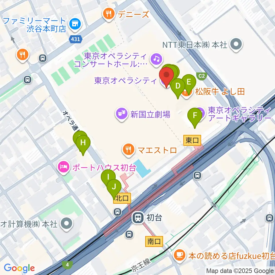 NTT ICC周辺のカフェ一覧地図