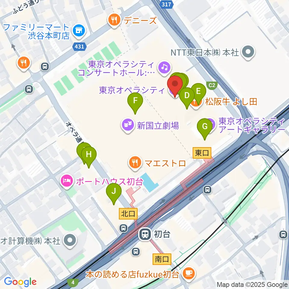 NTT ICC周辺のカフェ一覧地図