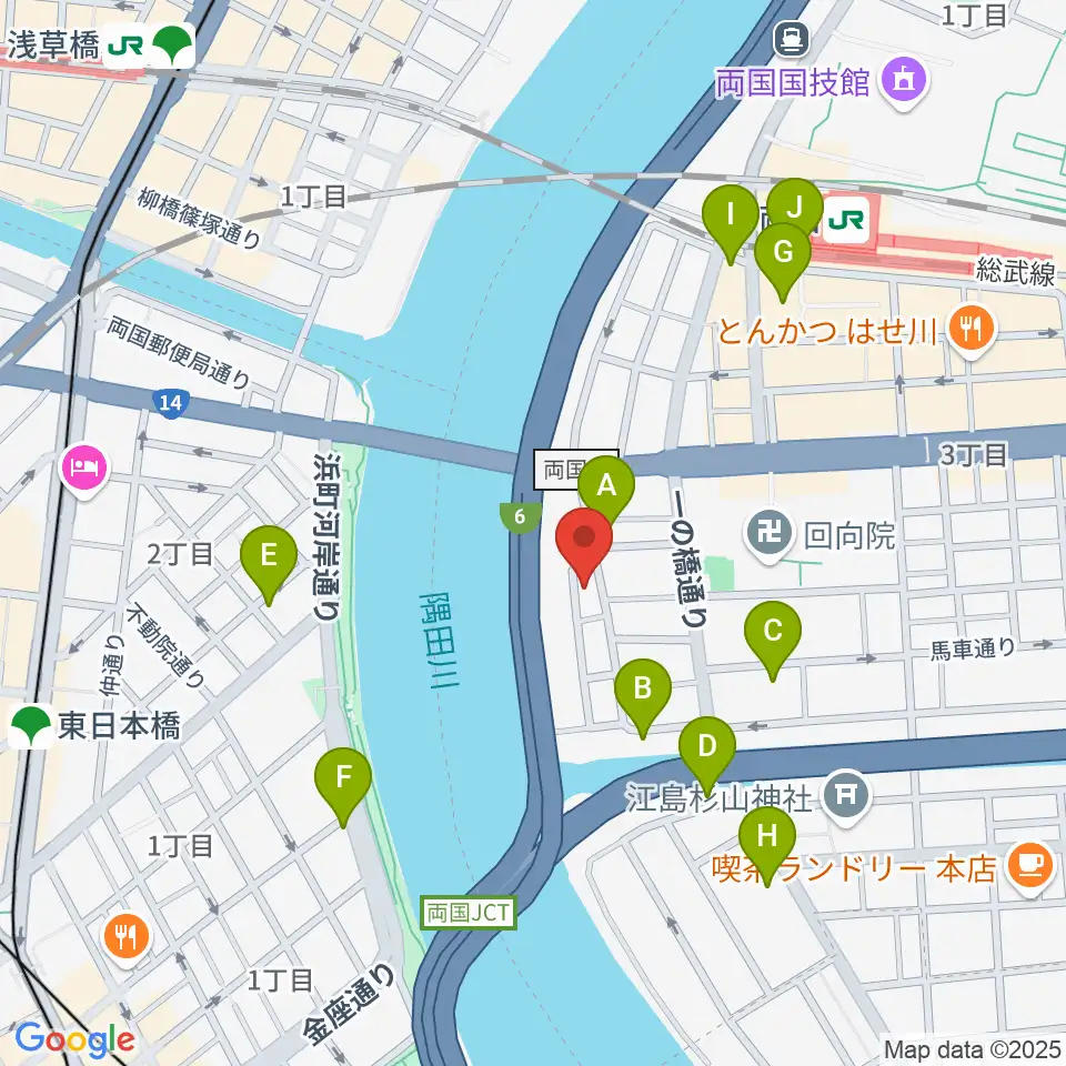 両国門天ホール周辺のカフェ一覧地図