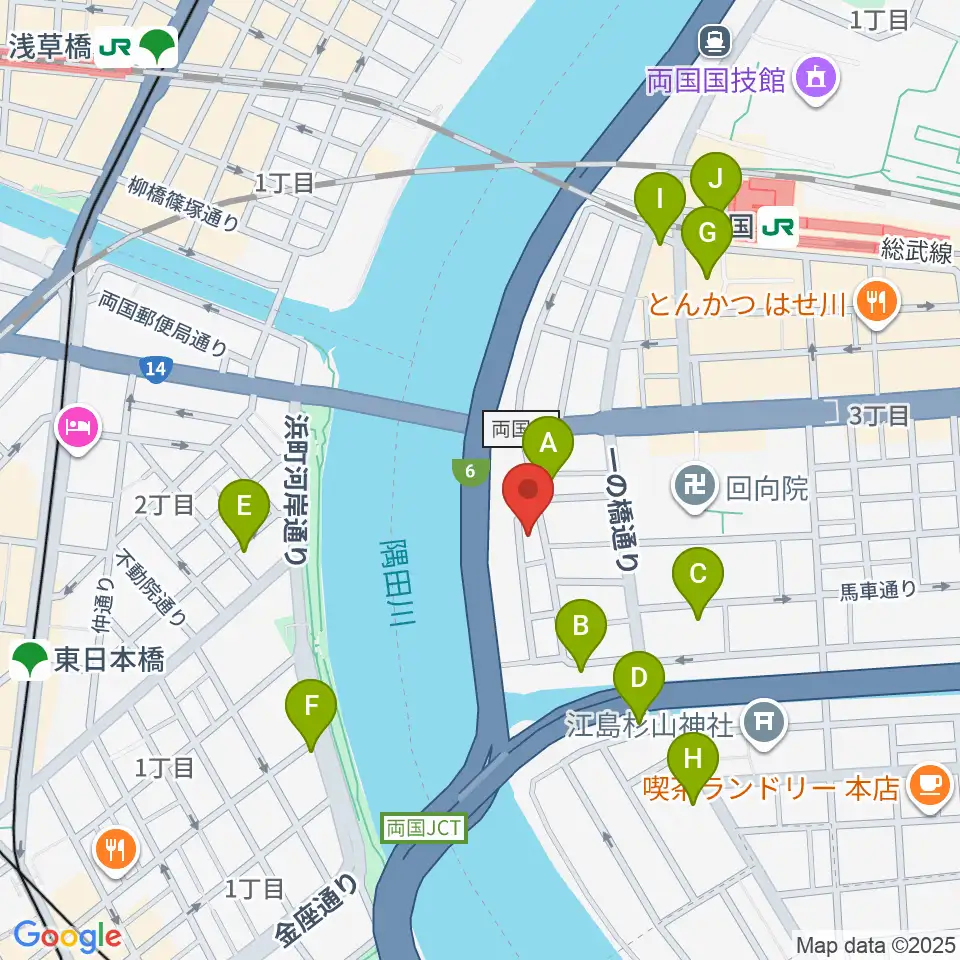 両国門天ホール周辺のカフェ一覧地図