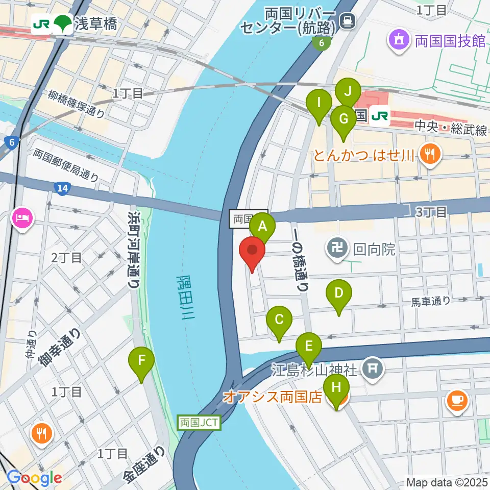 両国門天ホール周辺のカフェ一覧地図