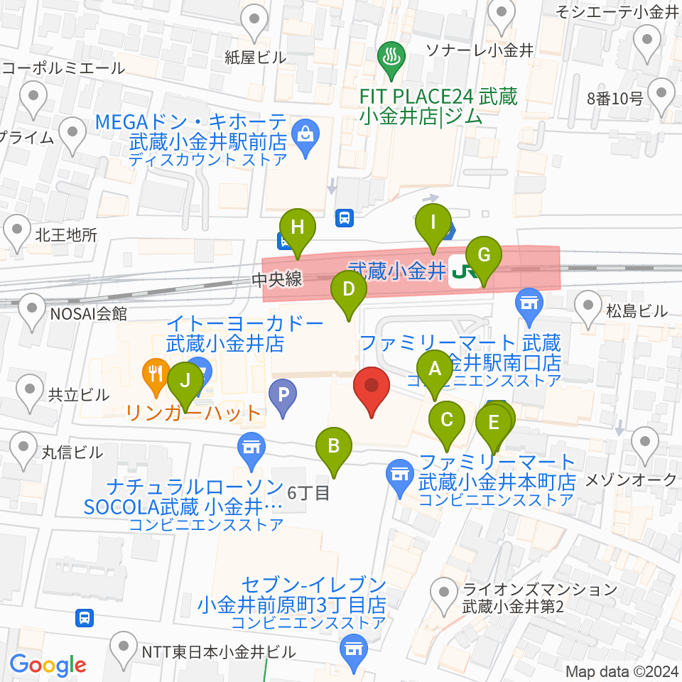 小金井 宮地楽器ホール周辺のカフェ一覧地図