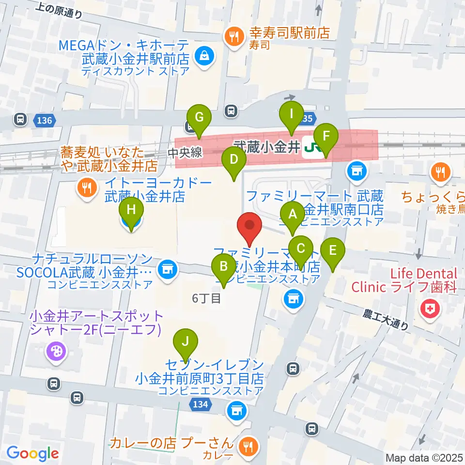 小金井 宮地楽器ホール周辺のカフェ一覧地図