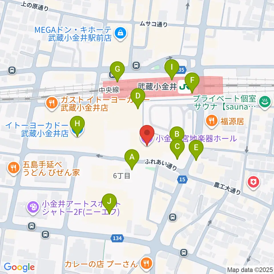 小金井 宮地楽器ホール周辺のカフェ一覧地図