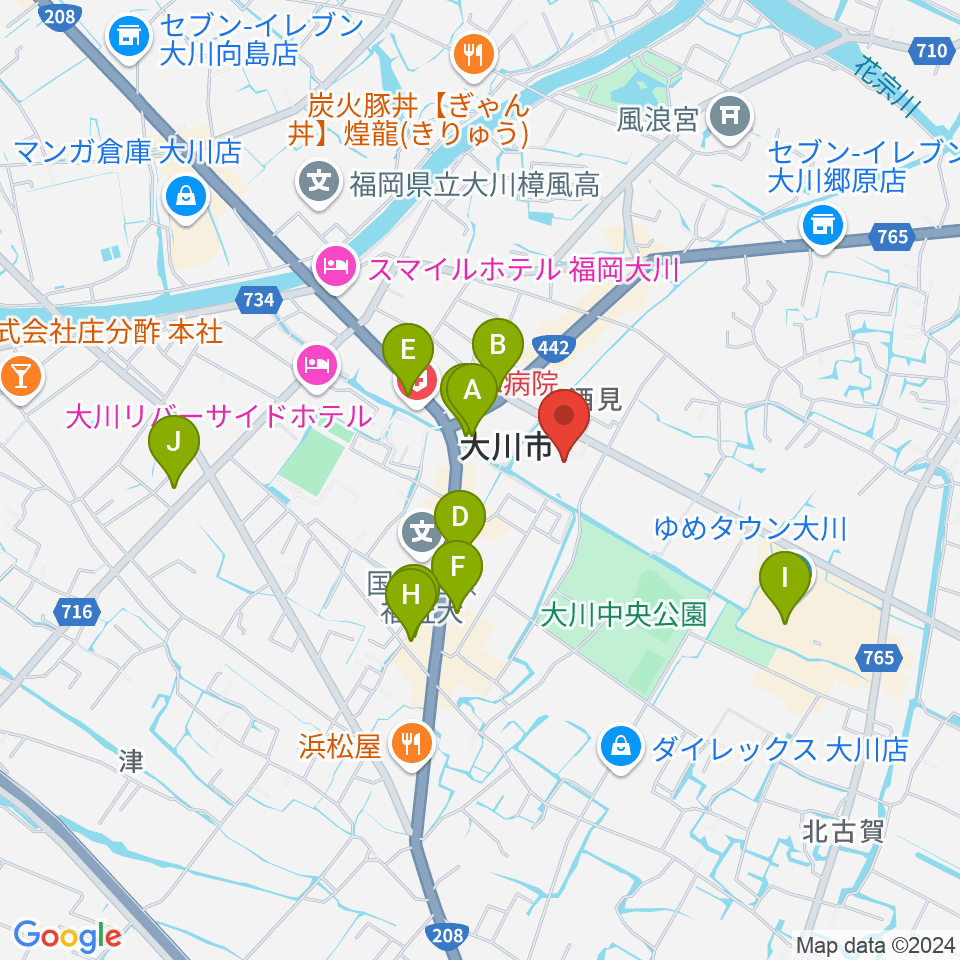 大川市文化センター周辺のカフェ一覧地図