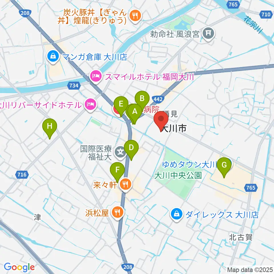 大川市文化センター周辺のカフェ一覧地図