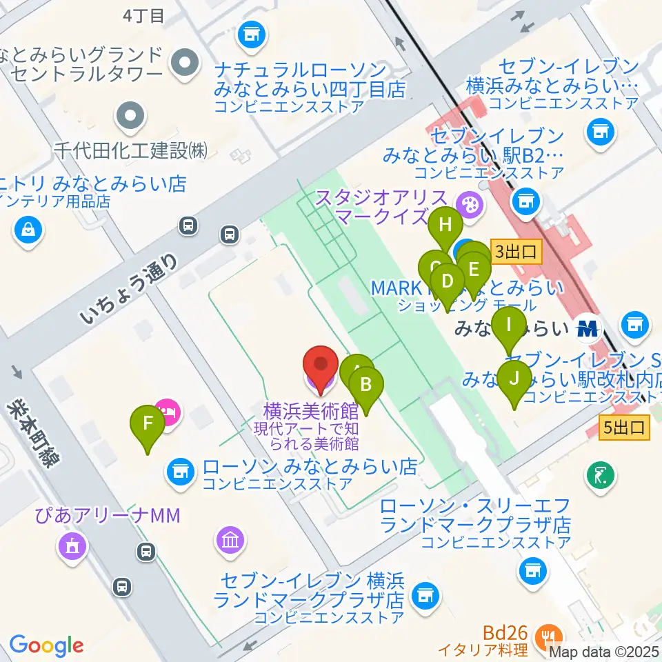 横浜美術館周辺のカフェ一覧地図