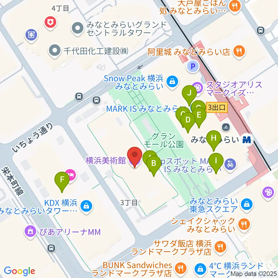 横浜美術館周辺のカフェ一覧地図