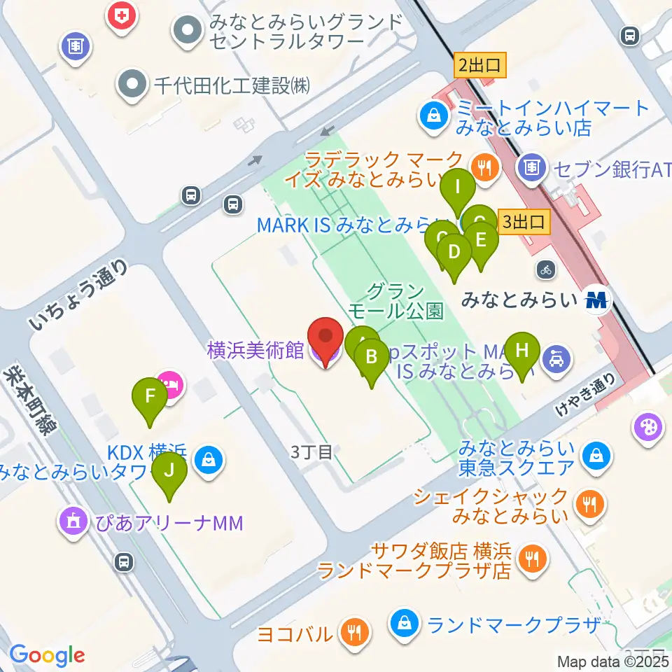 横浜美術館周辺のカフェ一覧地図