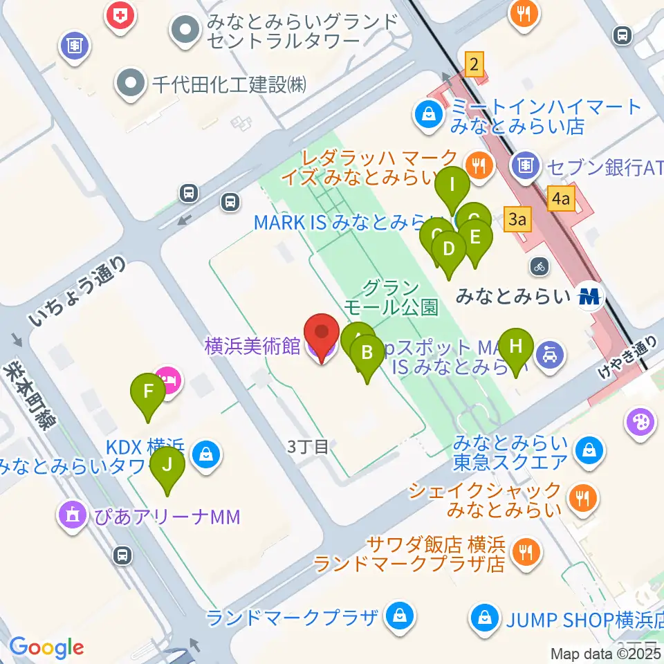 横浜美術館周辺のカフェ一覧地図