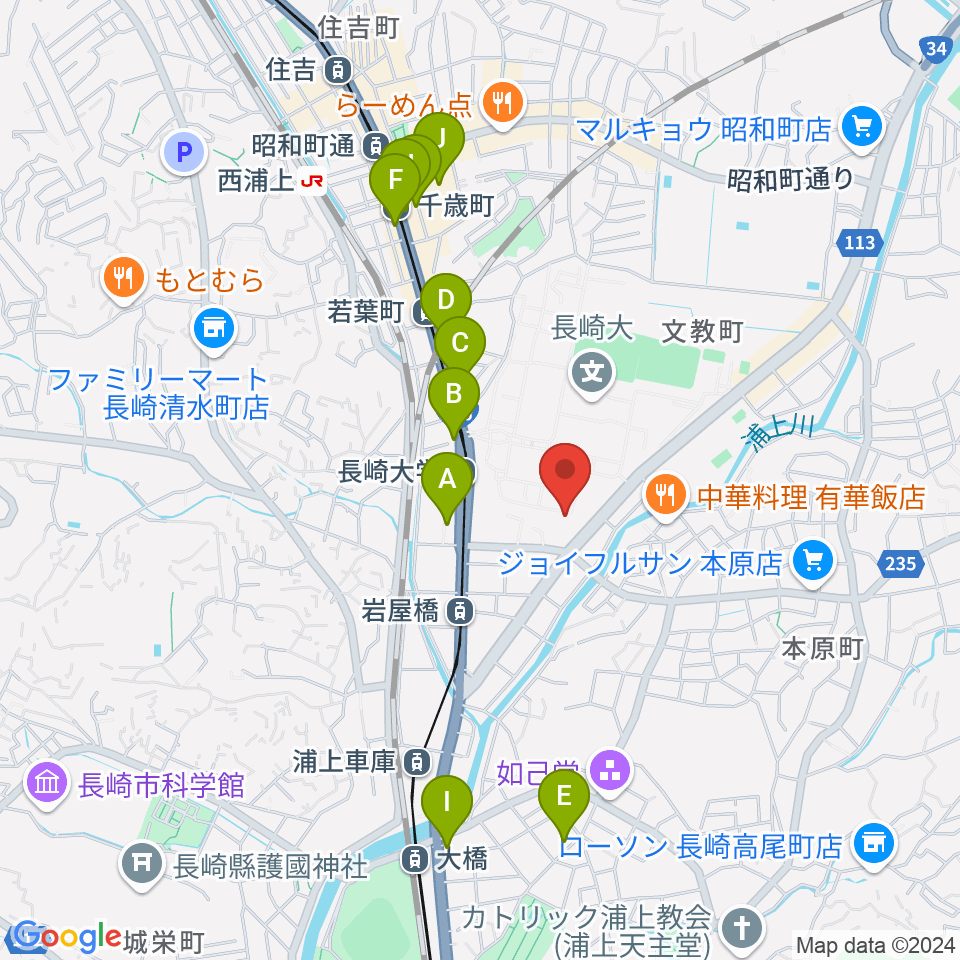 長崎創楽堂周辺のカフェ一覧地図