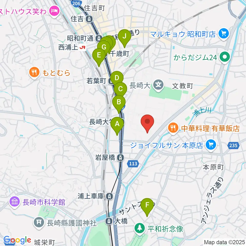 長崎創楽堂周辺のカフェ一覧地図