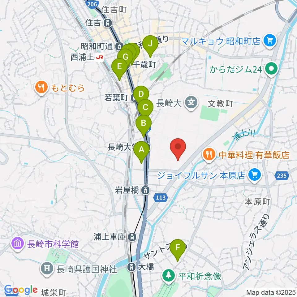 長崎創楽堂周辺のカフェ一覧地図