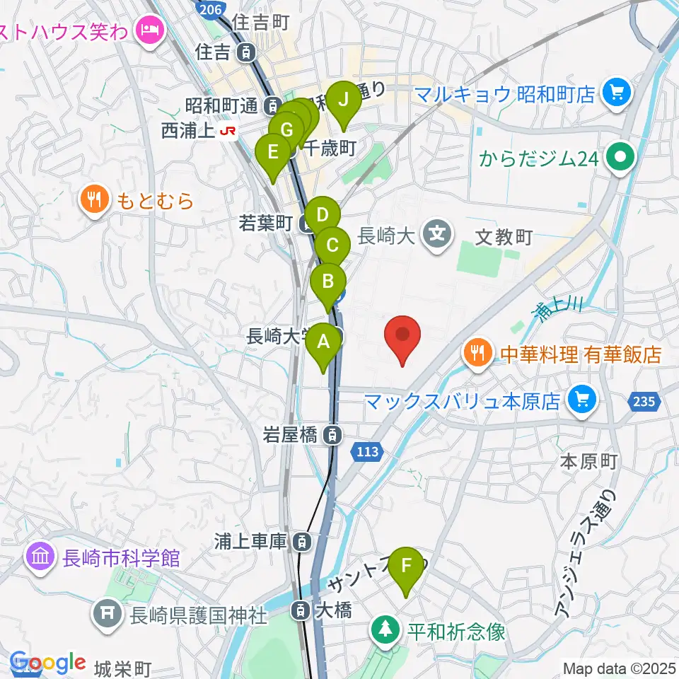 十八親和ホール・長崎創楽堂周辺のカフェ一覧地図