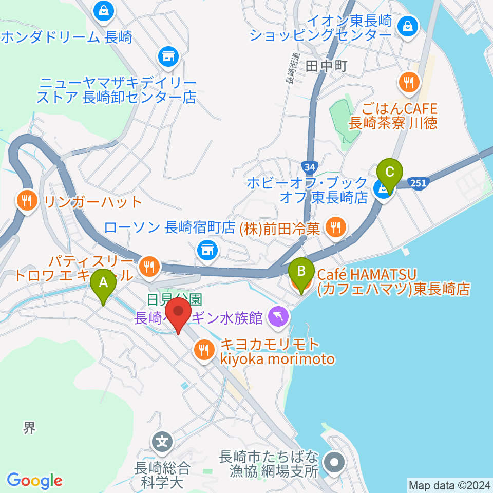 クボタホール周辺のカフェ一覧地図