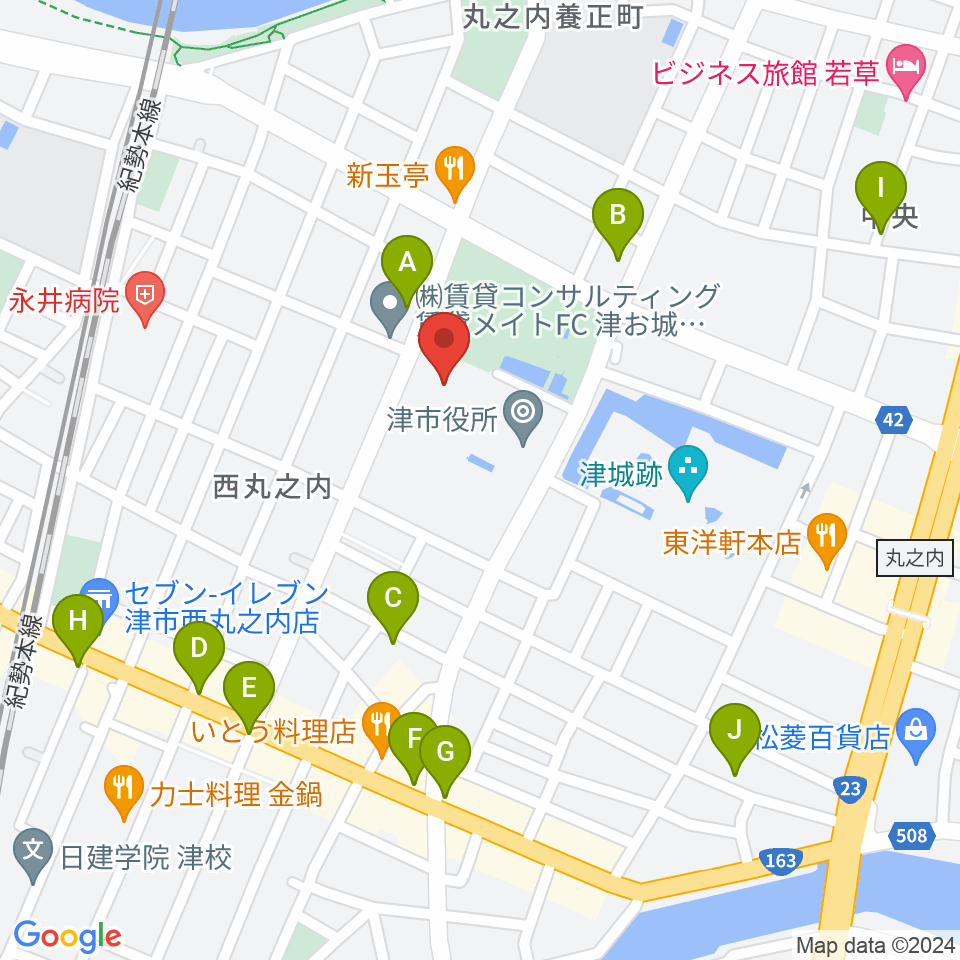 津リージョンプラザ周辺のカフェ一覧地図