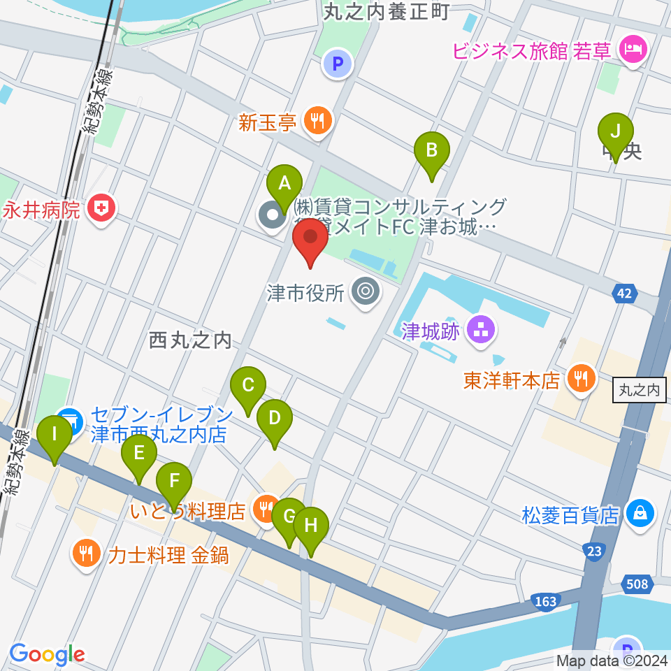 津リージョンプラザ周辺のカフェ一覧地図