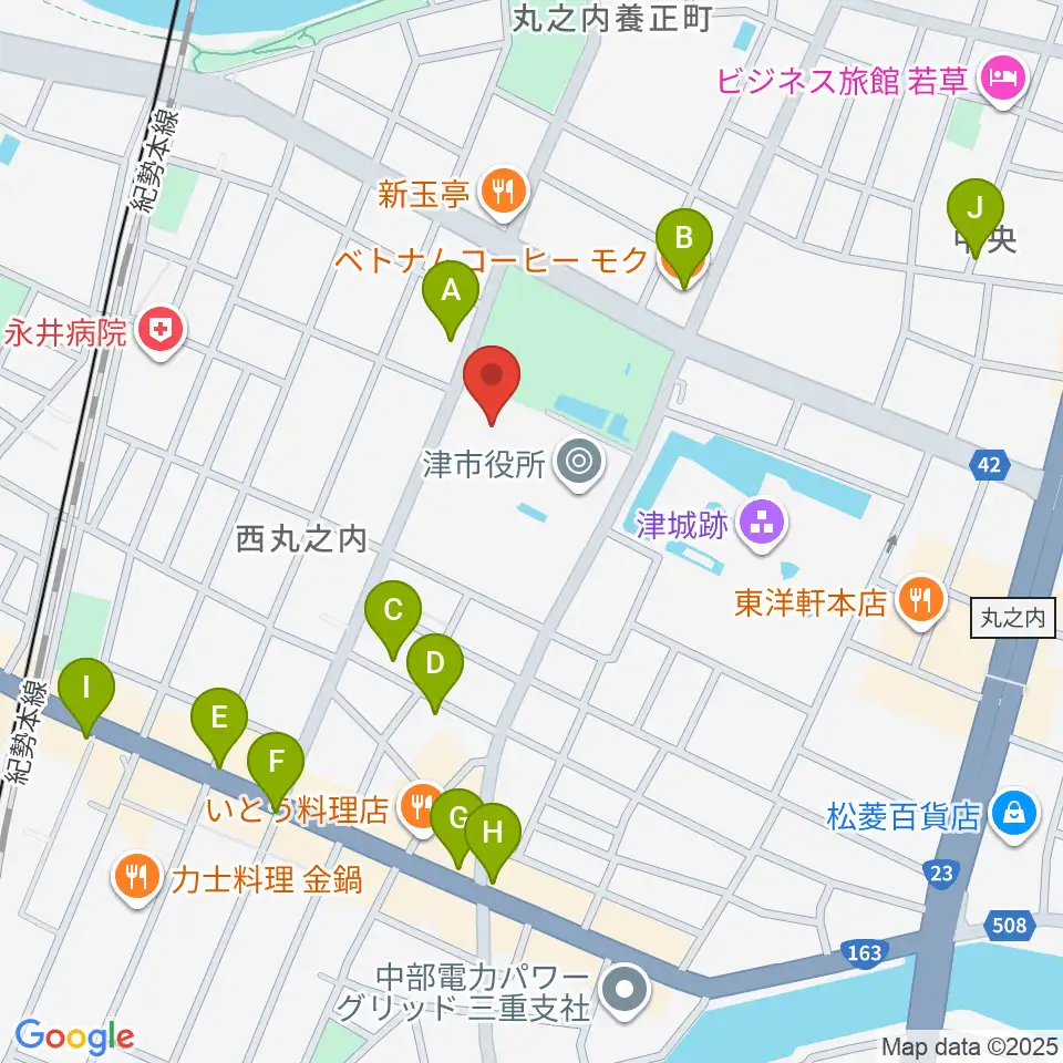 津リージョンプラザ周辺のカフェ一覧地図