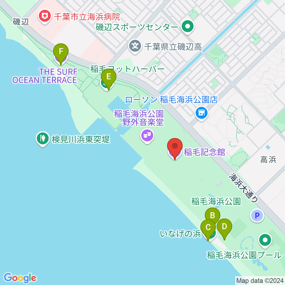 稲毛記念館周辺のカフェ一覧地図