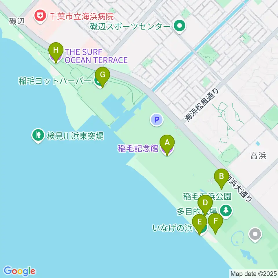 稲毛記念館周辺のカフェ一覧地図