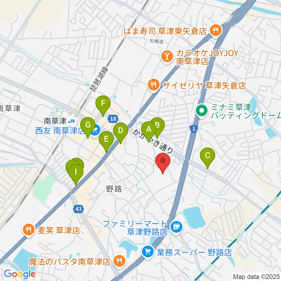 草津クレアホール周辺のカフェ一覧地図