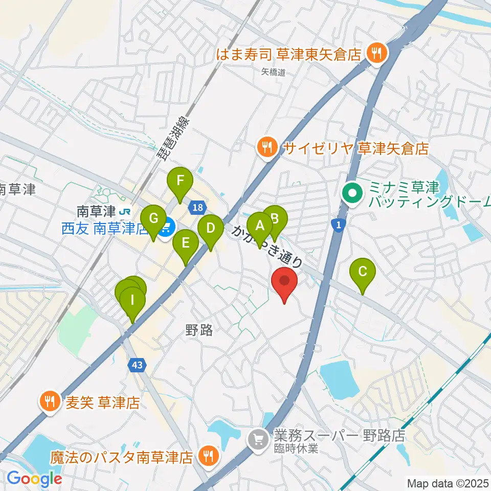草津クレアホール周辺のカフェ一覧地図