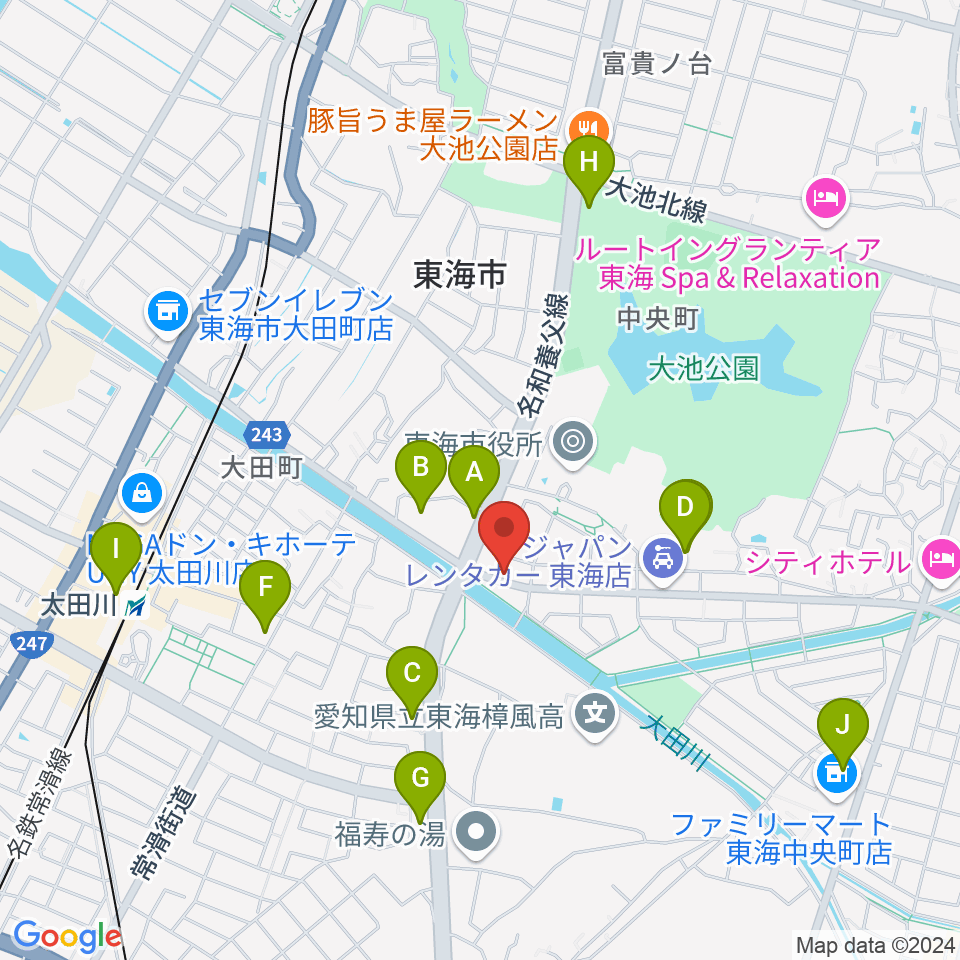 (株)マツイシ楽器店 大田川センター周辺のカフェ一覧地図