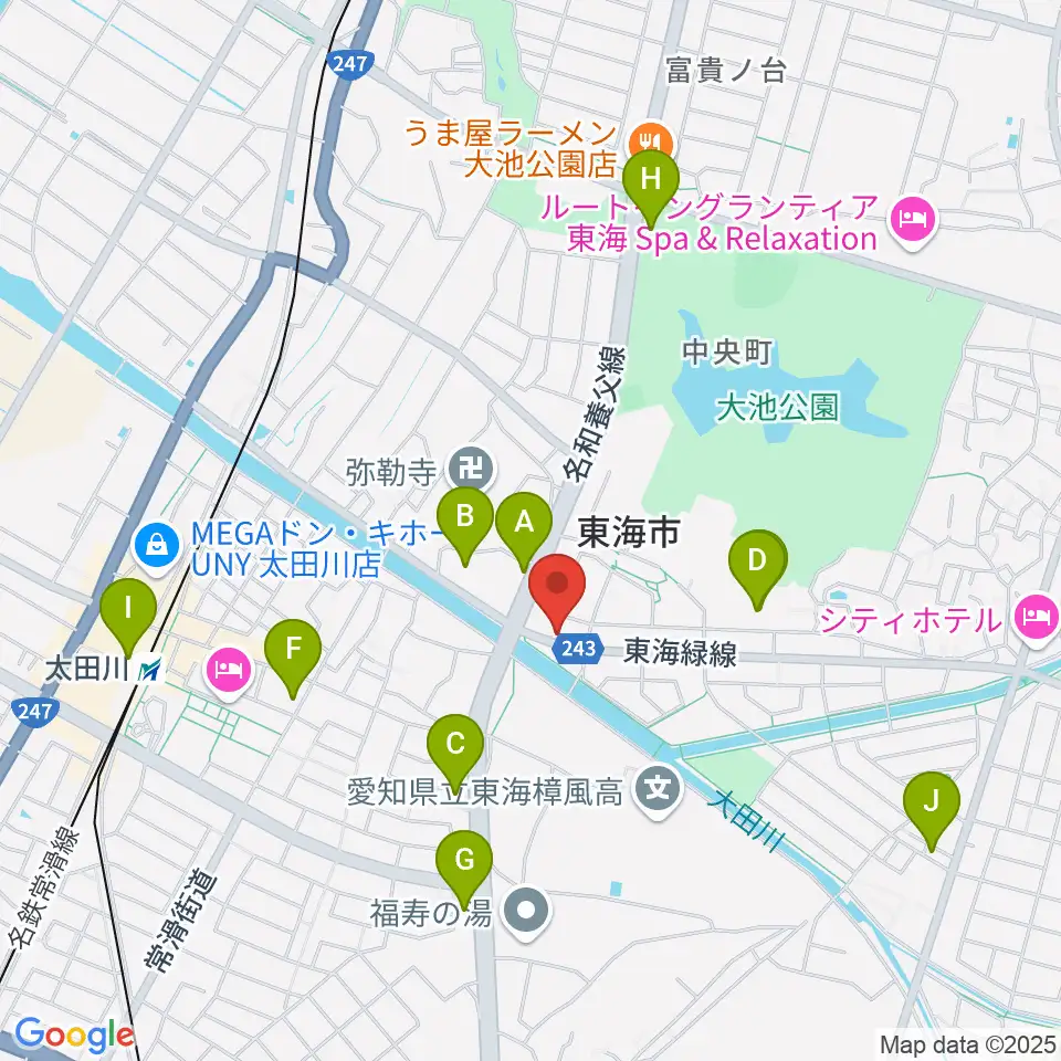 (株)マツイシ楽器店 大田川センター周辺のカフェ一覧地図