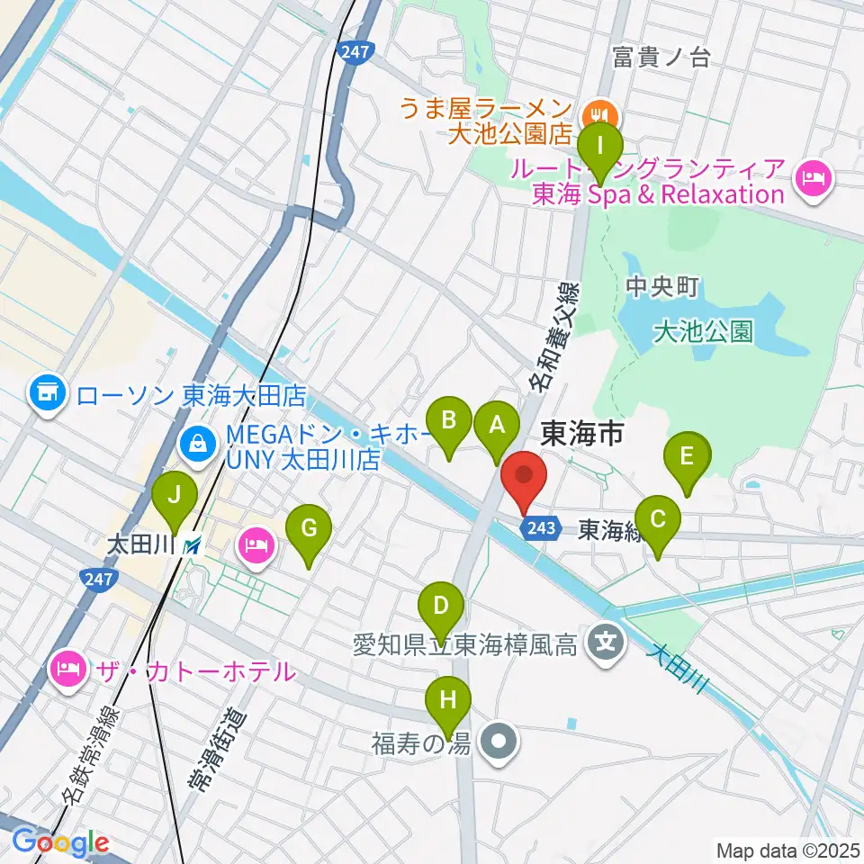 マツイシ楽器店 大田川センター周辺のカフェ一覧地図