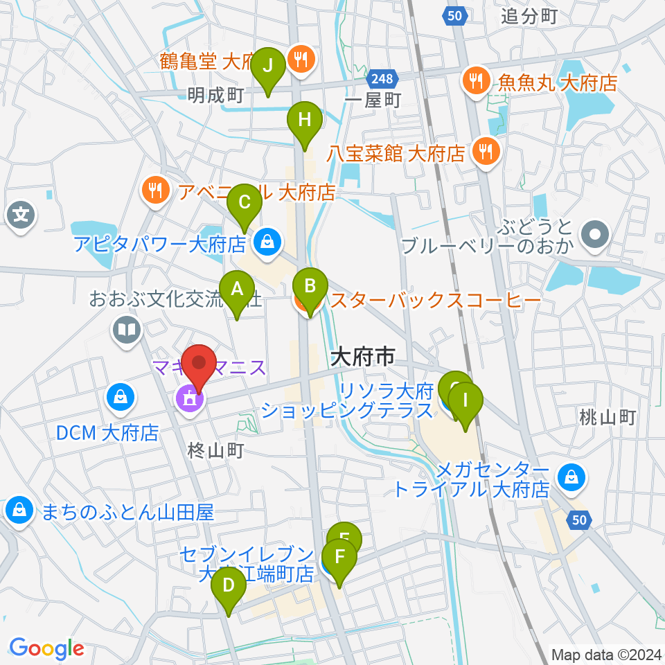 ミュージックガーデン大府周辺のカフェ一覧地図