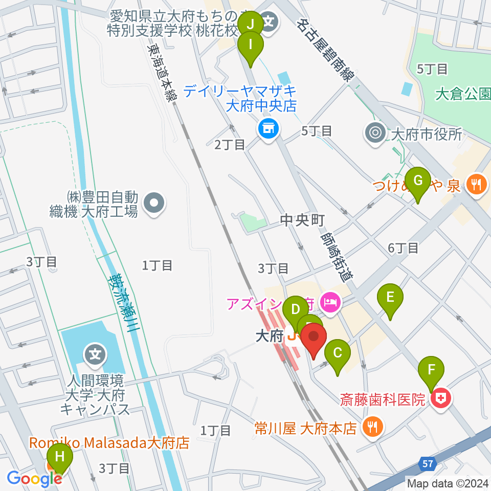 楽器晴海堂 大府ミュージックセンター周辺のカフェ一覧地図