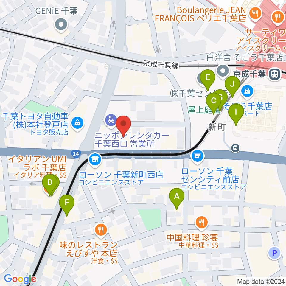 千葉センター ヤマハミュージック周辺のカフェ一覧地図