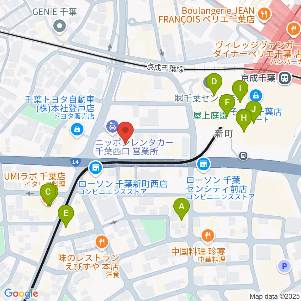千葉センター ヤマハミュージック周辺のカフェ一覧地図