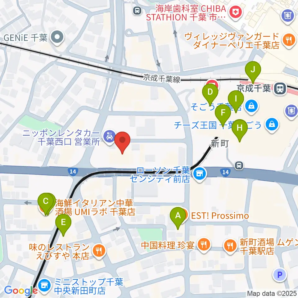 千葉センター ヤマハミュージック周辺のカフェ一覧地図