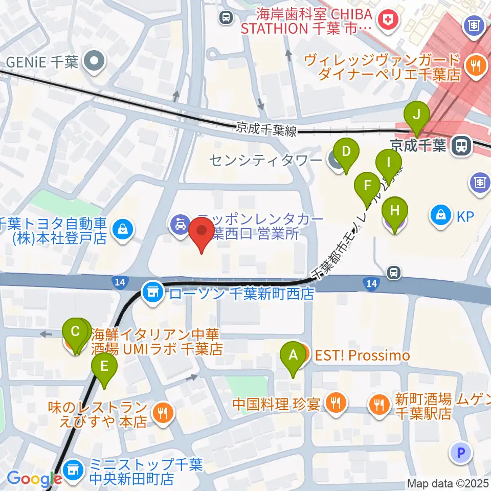 千葉センター ヤマハミュージック周辺のカフェ一覧地図