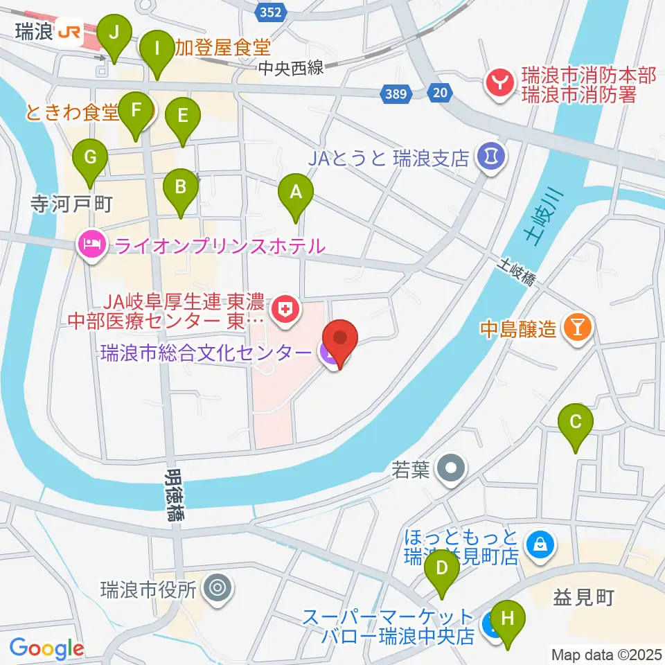 瑞浪市総合文化センター周辺のカフェ一覧地図