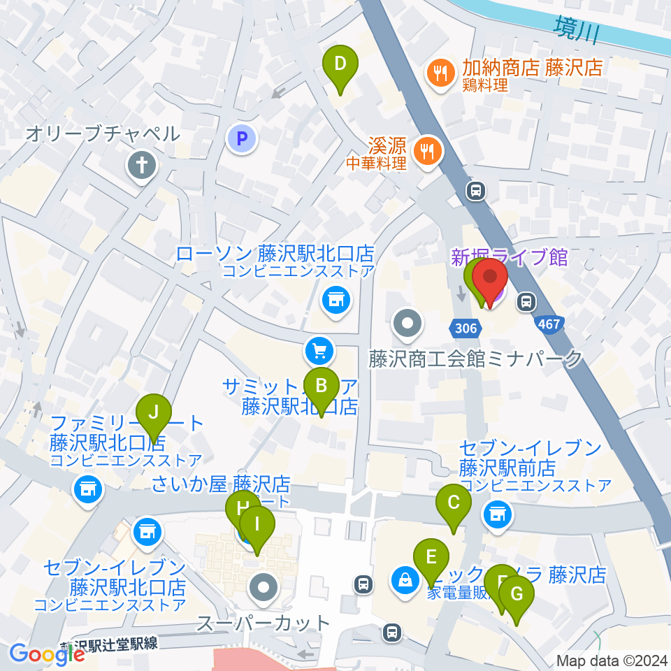 新堀ライブ館周辺のカフェ一覧地図