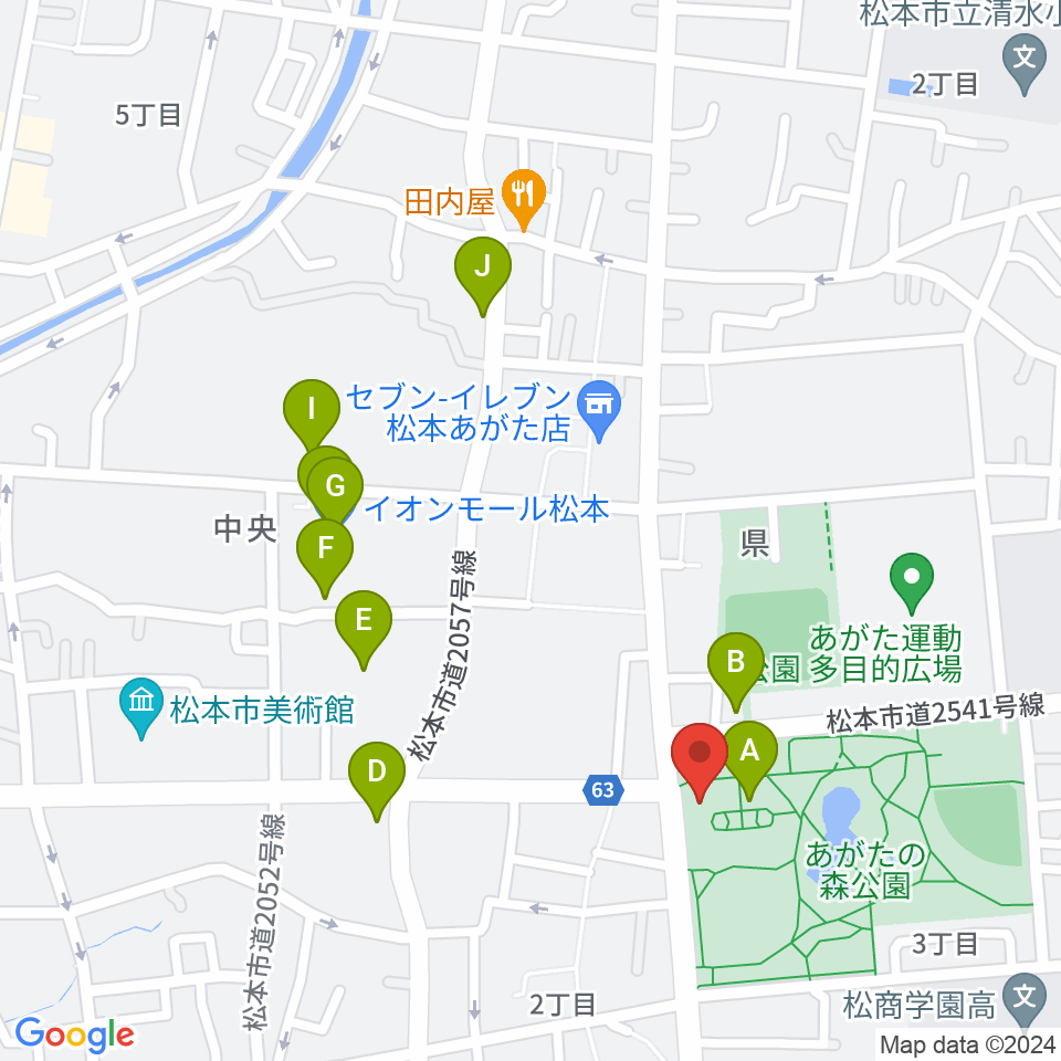 あがたの森文化会館周辺のカフェ一覧地図