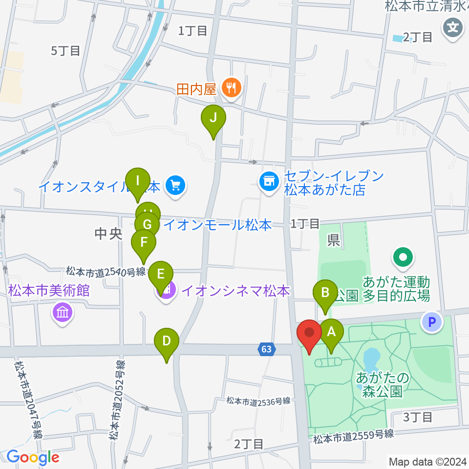 あがたの森文化会館周辺のカフェ一覧地図