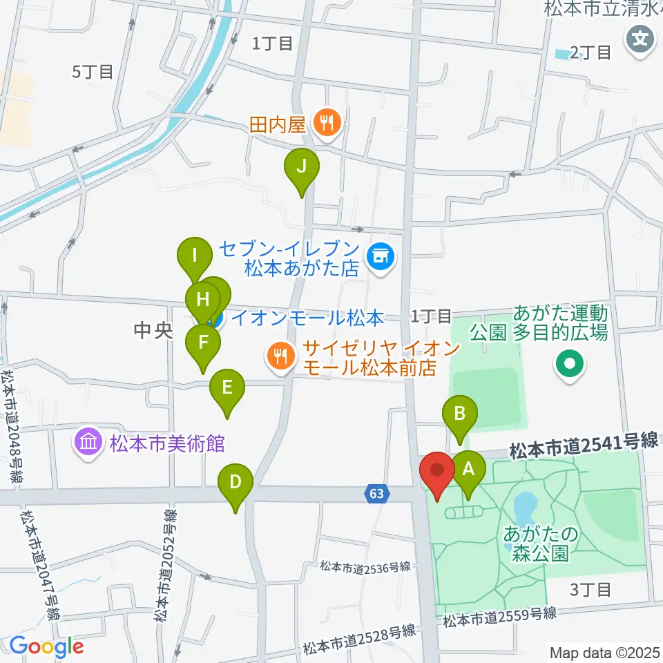 あがたの森文化会館周辺のカフェ一覧地図