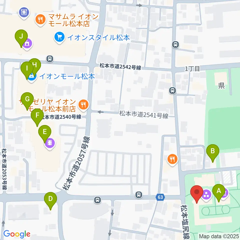 あがたの森文化会館周辺のカフェ一覧地図