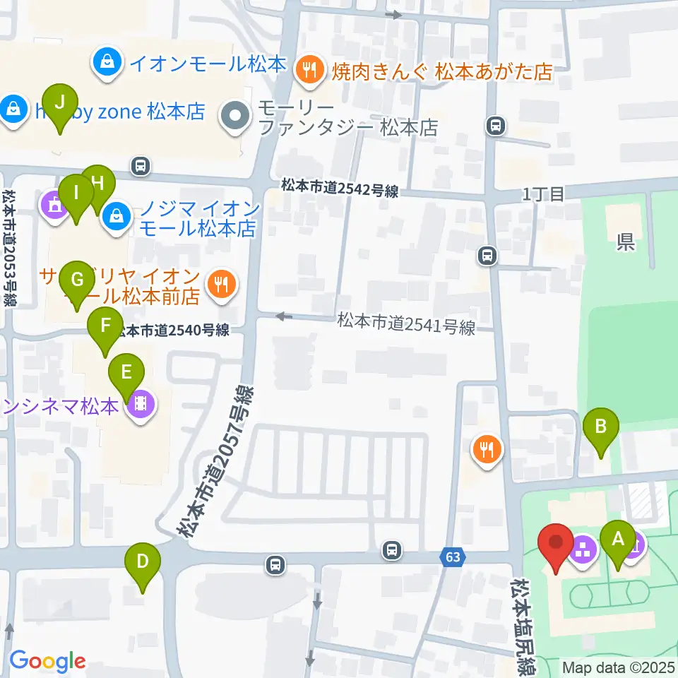 あがたの森文化会館周辺のカフェ一覧地図