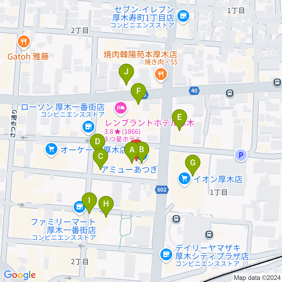 あつぎ市民交流プラザ周辺のカフェ一覧地図