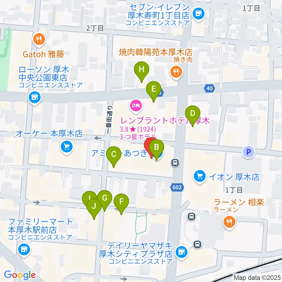 あつぎ市民交流プラザ周辺のカフェ一覧地図