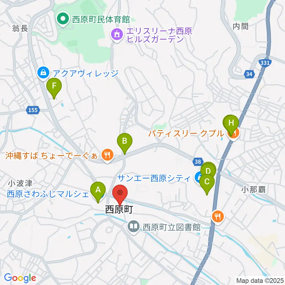 西原町町民交流センターさわふじ未来ホール周辺のカフェ一覧地図