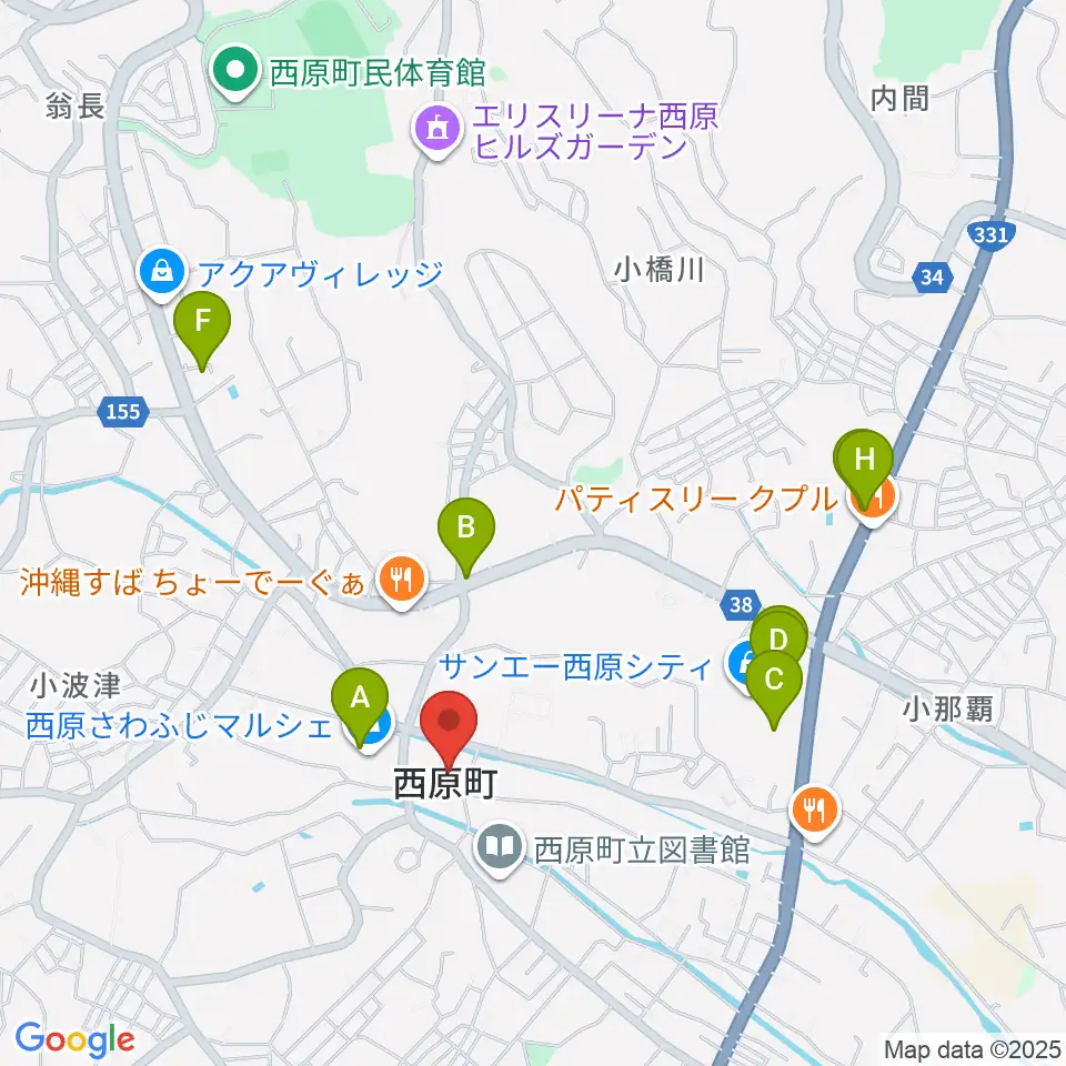 西原町町民交流センターさわふじ未来ホール周辺のカフェ一覧地図