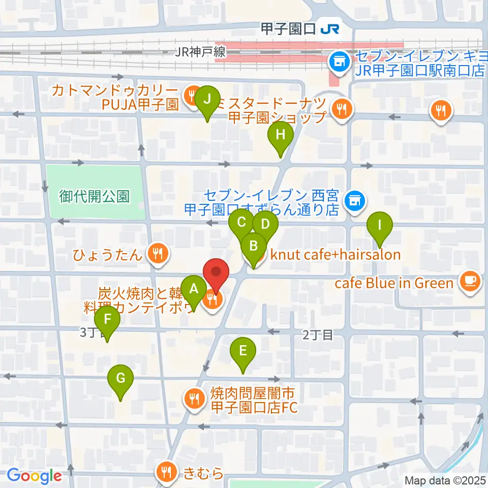 甲子園口アンクルジャム周辺のカフェ一覧地図