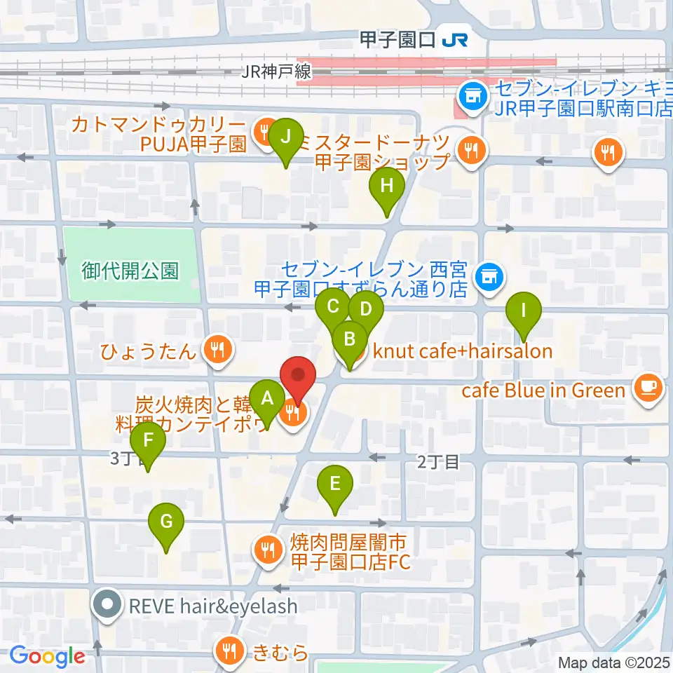 甲子園口アンクルジャム周辺のカフェ一覧地図